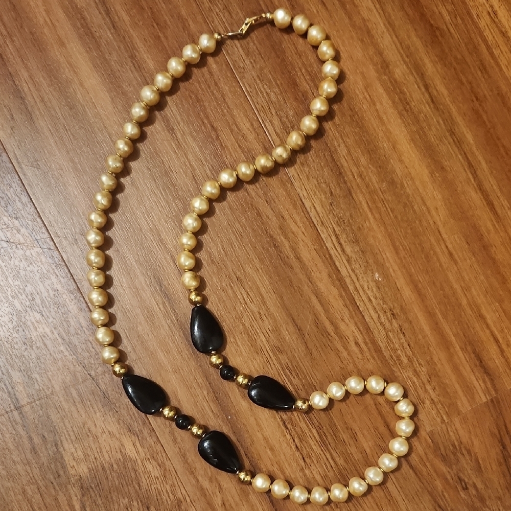 Napier Vintage Gold and Black Beaded Necklace